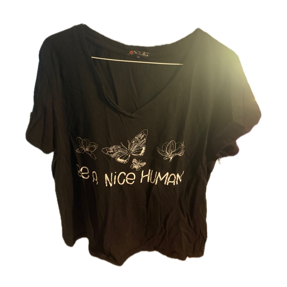 Black Graphic Tee with Butterfly Design